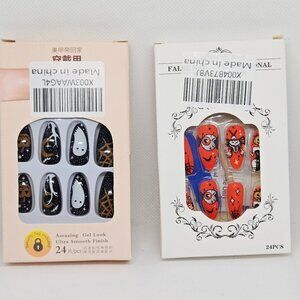NIB SET OF 2 HALLOWEEN DECOR/PARTY PRESS ON NAILS, GHOSTS, PUMPKINS, 48 TOTAL